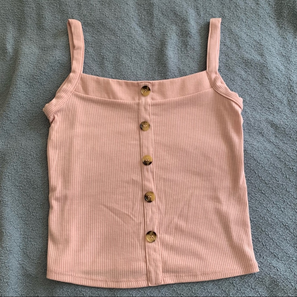 Pink Tank Top with Button Detail
